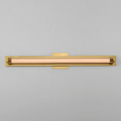 Flush Mount Wall Sconce, 30 in W, Natural Aged Brass with Clear Ribbed Glass Shade