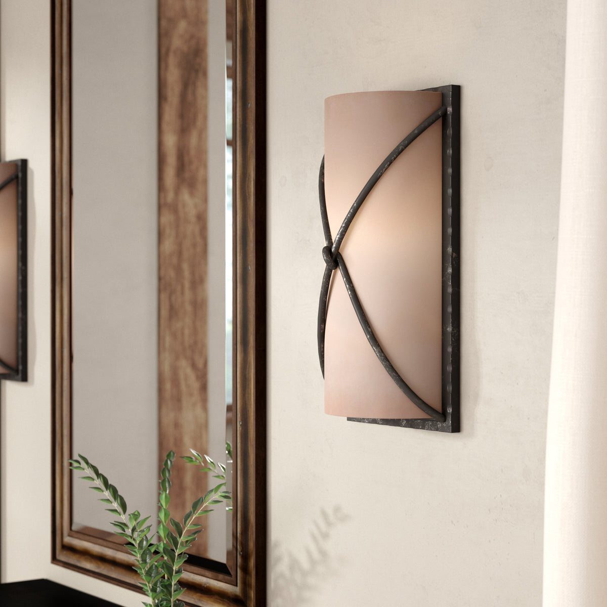 Flush Mount Wall Sconce, Bronze Metal with Taupe Glass Shade