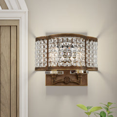 Flush Mounted Sconce, 2 Lights, Bronze with Clear Crystal Shade