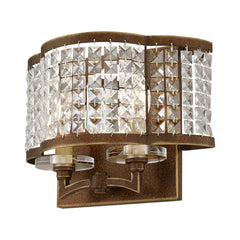Flush Mounted Sconce, 2 Lights, Bronze with Clear Crystal Shade