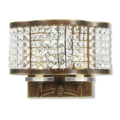Flush Mounted Sconce, 2 Lights, Bronze with Clear Crystal Shade