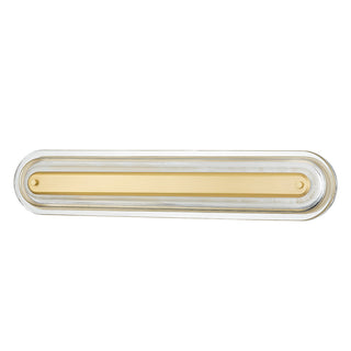 Flush Mounted Sconce, 28 in H, Aged Brass with Glass Shade