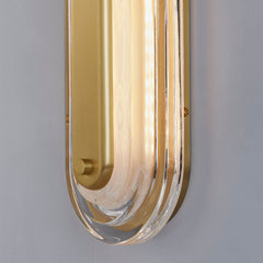 Flush Mounted Sconce, 28 in H, Aged Brass with Glass Shade