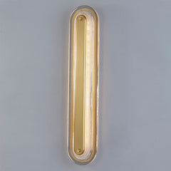 Flush Mounted Sconce, 28 in H, Aged Brass with Glass Shade