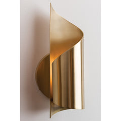 Flush Mounted Sconce with Steel Shade in Aged Brass