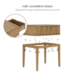 Fluted Nightstand, 1 Drawer, Solid and Manufactured Wood, Light Brown
