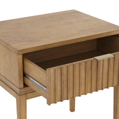 Fluted Nightstand, 1 Drawer, Solid and Manufactured Wood, Light Brown