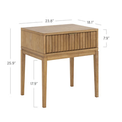 Fluted Nightstand, 1 Drawer, Solid and Manufactured Wood, Light Brown