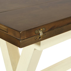 Folding Flip-Top Table, Rubberwood Trestle Base, Distressed Finish, Seats 4
