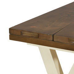 Folding Flip-Top Table, Rubberwood Trestle Base, Distressed Finish, Seats 4