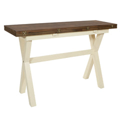 Folding Flip-Top Table, Rubberwood Trestle Base, Distressed Finish, Seats 4
