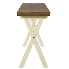 Folding Flip-Top Table, Rubberwood Trestle Base, Distressed Finish, Seats 4