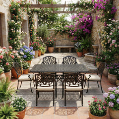 Folding Outdoor Dining Table, 59 Inch Rectangular Aluminum with Umbrella Hole