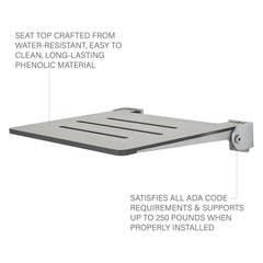 Folding Shower Bench Seat, SlimLine, Aluminum Frame
