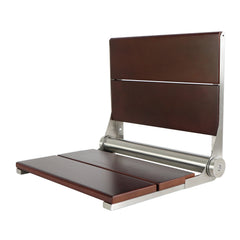 Folding Shower Seat, Soutien, 2-Slat in Dark Wood and Brushed Nickel