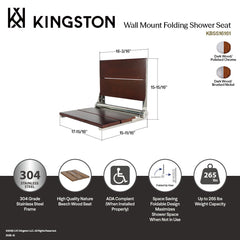 Folding Shower Seat, Soutien, 2-Slat in Dark Wood and Brushed Nickel