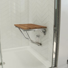 Folding Shower Seat, Teak Wood, Adjustable Height, Brown
