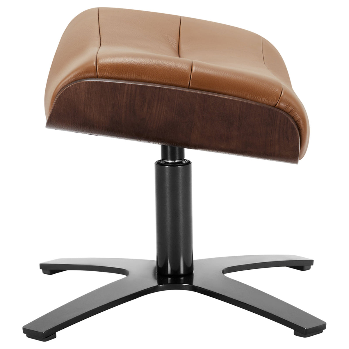 Footstool, Genuine Leather in Saddle with Black Metal Legs