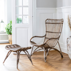 Footstool, Rattan Wicker with Antique Finish