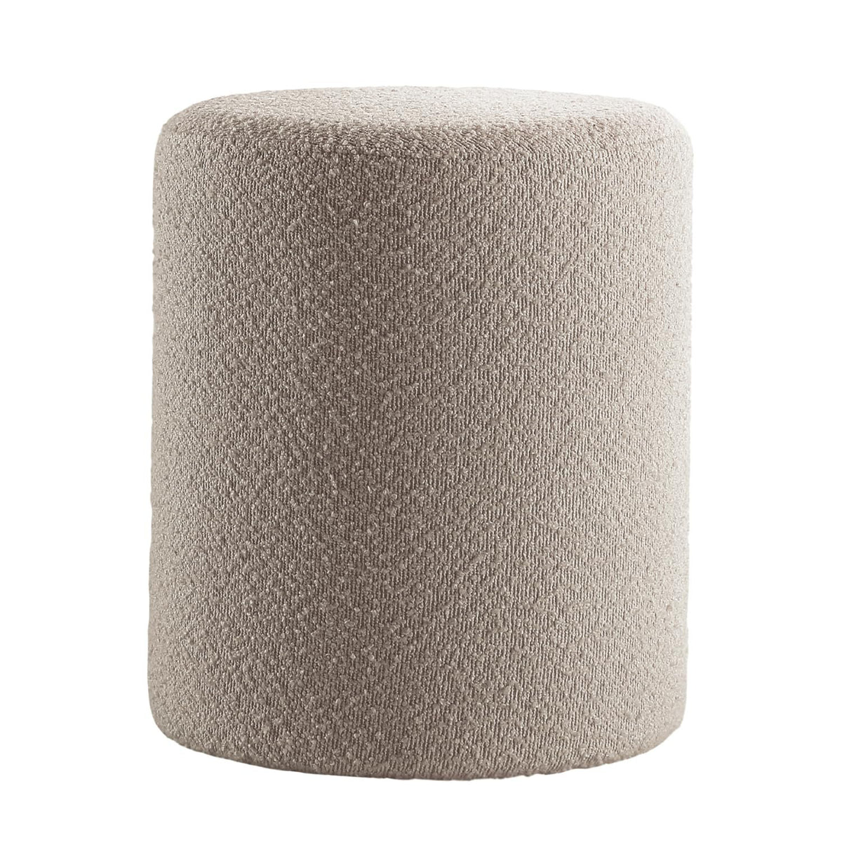 Footstool, Round Boucle with Wood Frame in Light Gray