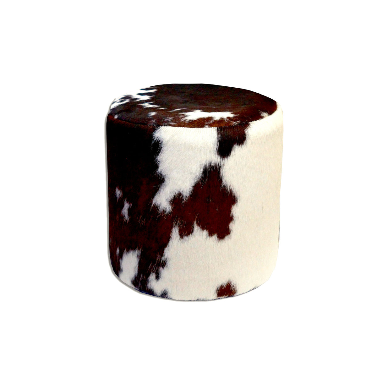 Footstool, Round Cowhide with Black, White and Brown Animal Print