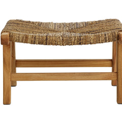 Footstool, Solid Mahogany Frame, Brown Upholstery