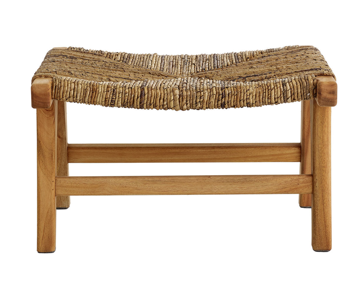 Footstool, Solid Mahogany Frame, Brown Upholstery