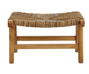 Footstool, Solid Mahogany Frame, Brown Upholstery