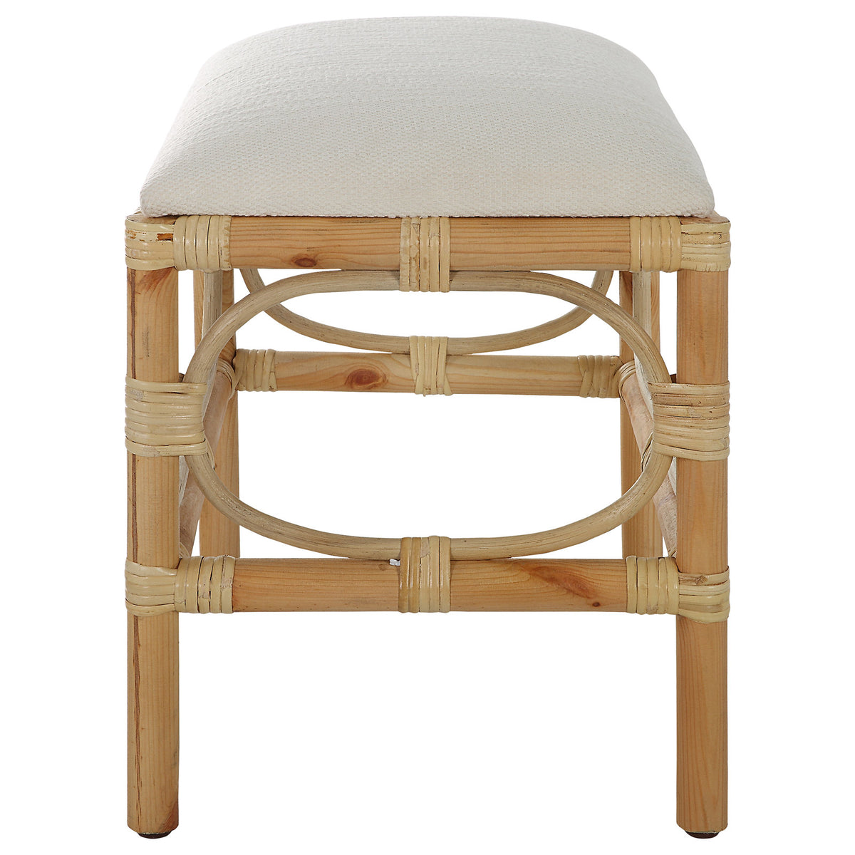 Footstool, Solid Wood Frame with White Polyester Upholstery