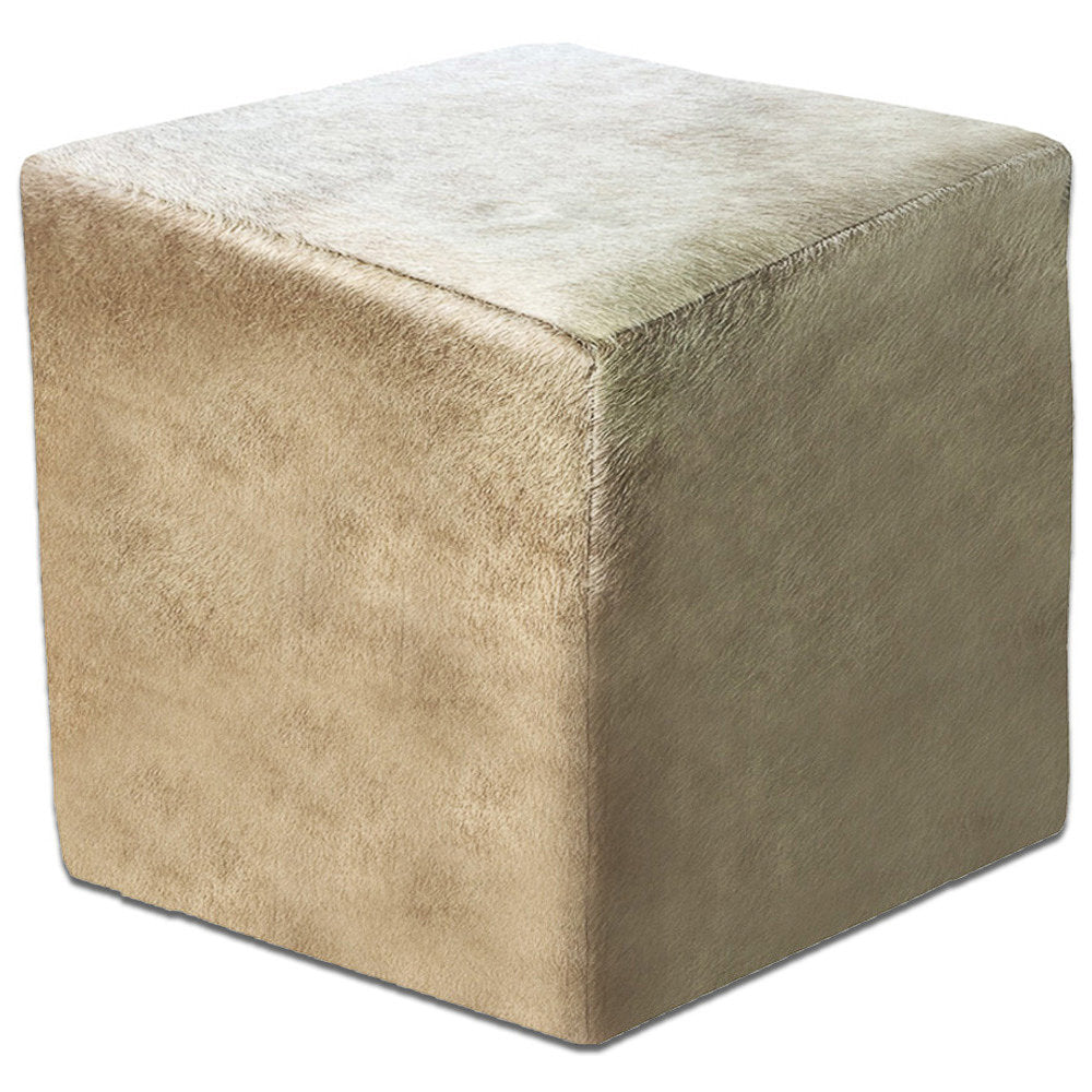 Footstool, Square, Cream Genuine Cowhide Leather with Animal Print