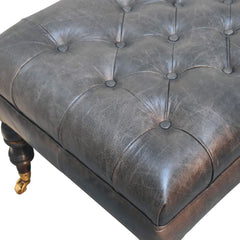 Footstool, Tufted Leather with Walnut Legs