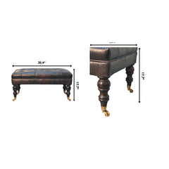 Footstool, Tufted Leather with Walnut Legs