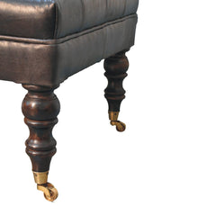 Footstool, Tufted Leather with Walnut Legs