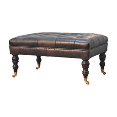Footstool, Tufted Leather with Walnut Legs