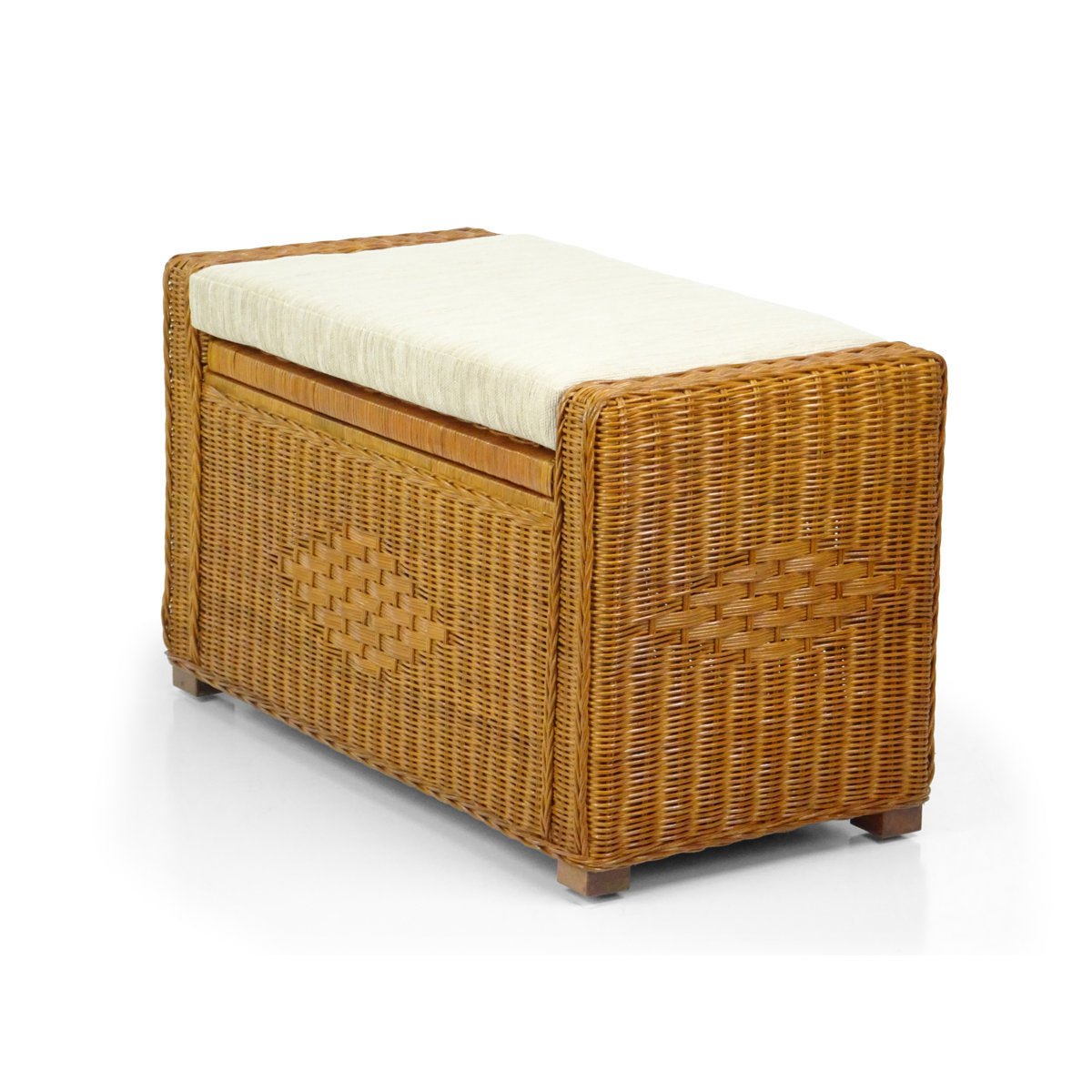 Footstool with Storage and Wicker Frame in Beige