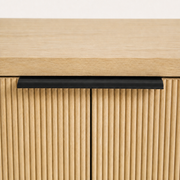 Hardware | close-up on the matte black bar pull at the door seam