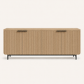 Front | coastal oak reeded sideboard centered on paper, black metal legs and four reeded doors