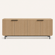 Front | coastal oak reeded sideboard centered on paper, black metal legs and four reeded doors