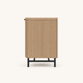 Side | profile view showing the 17.75 inch depth, rounded end cap and the tapered leg base