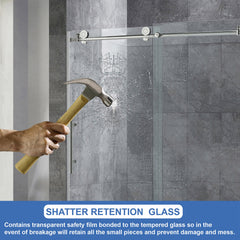 Frameless Sliding Tub Door, 56-60 Inch Width, Clear Tempered Glass, Stainless Steel