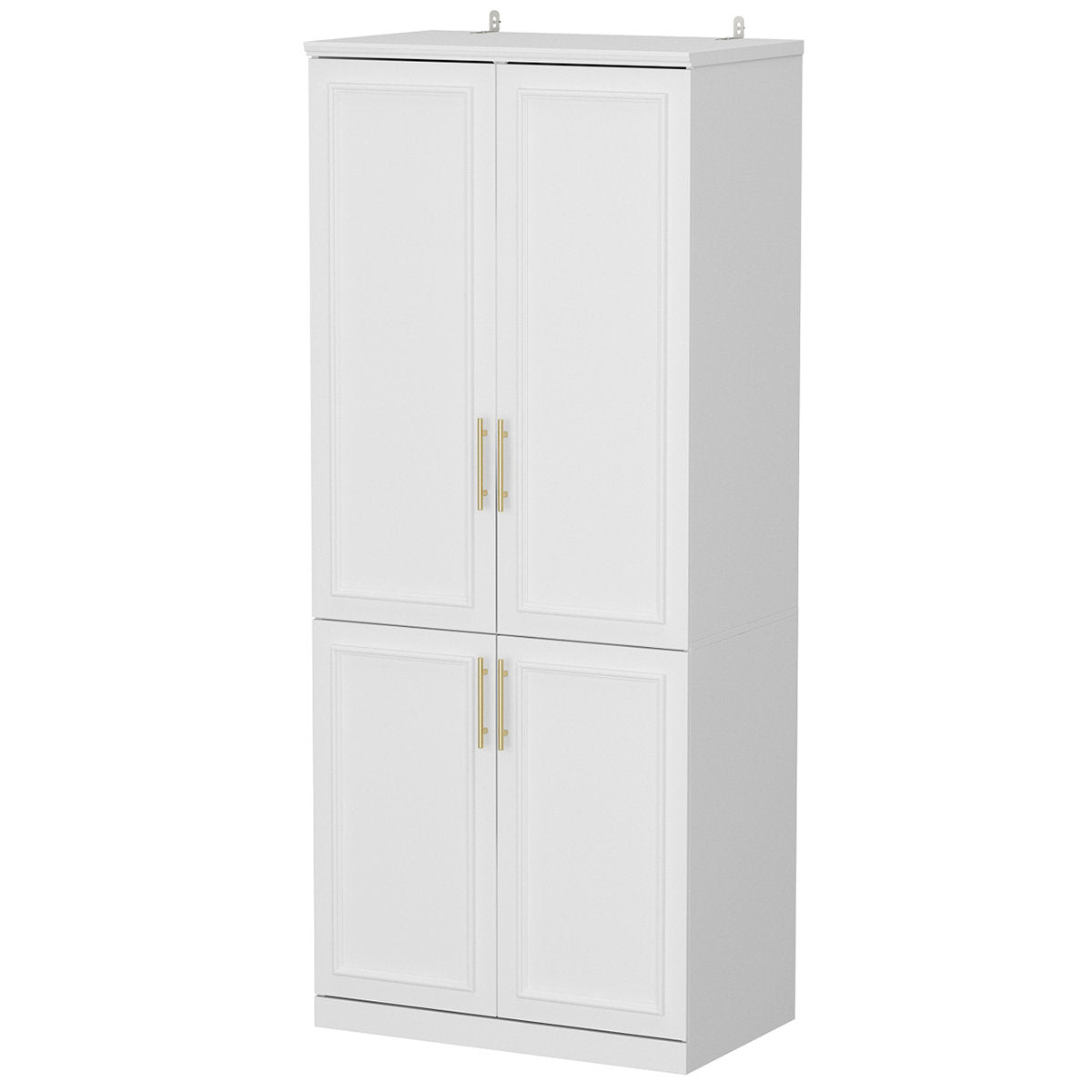 Freestanding Armoire in White Solid and Engineered Wood with 4 Doors