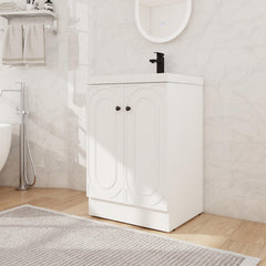 Freestanding Bathroom Vanity, 24 Inch, White with Resin Sink