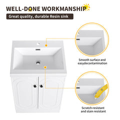Freestanding Bathroom Vanity, 24 Inch, White with Resin Sink