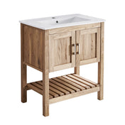 Freestanding Bathroom Vanity, 30 in Solid Elm Wood with White Sink