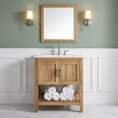 Freestanding Bathroom Vanity, 30 in Solid Elm Wood with White Sink
