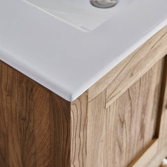 Freestanding Bathroom Vanity, 30 in Solid Elm Wood with White Sink
