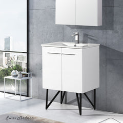 Freestanding Bathroom Vanity, Annecy, 24 in with Sink Top in White
