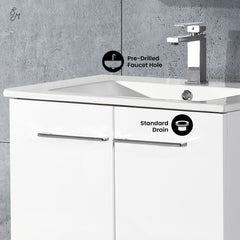 Freestanding Bathroom Vanity, Annecy, 24 in with Sink Top in White