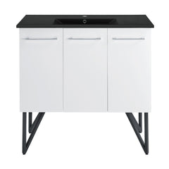 Freestanding Bathroom Vanity, Annecy, 36 in with Black Ceramic Sink Top in White