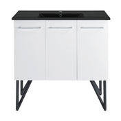 Freestanding Bathroom Vanity, Annecy, 36 in with Black Ceramic Sink Top in White